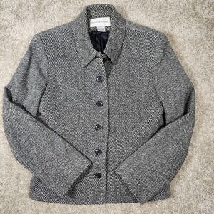 Evan Picone Wool Blend Herringbone Blazer Jacket Size 8 Black‎ White Lined